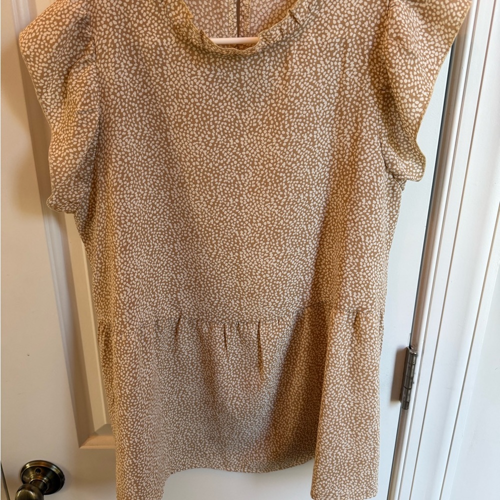 Beige Printed Short Sleeve Peplum Top